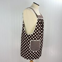 Brown & Cream Dot SCRAPBUSTER Pinafore with no ties (straps go straight over the shoulders) relaxed fit smock with pockets, ready to ship