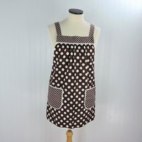 Brown & Cream Dot SCRAPBUSTER Pinafore with no ties (straps go straight over the shoulders) relaxed fit smock with pockets, ready to ship