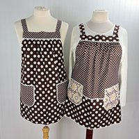 Brown & Cream SCRAPBUSTER Pinafore with no ties (straps go straight over the shoulders) relaxed fit smock with pockets, ready to ship
