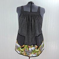 Larger Rooster SCRAPBUSTER Pinafore Apron with no ties, relaxed fit smock with pockets, farmhouse kitchen apron, ready to ship fits 3X/4X/5X