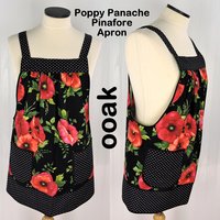 Black Poppy Panache Polka Dot Pinafore, relaxed fit smock with pockets, pretty floral kitchen apron, ready to ship fits L/XL/2X