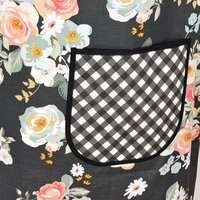 Charcoal Gingham Gardens Pinafore with no ties (straps go straight over the shoulders) relaxed fit smock with pockets, ready to ship L/XL/2X