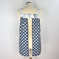 Tranquility Rose Trellis Pinafore with no ties (straps go straight over the shoulders) blue & white smock with pockets ready to ship L/XL/2X