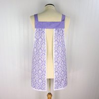 Lavender Petite Damask Pinafore with no ties (straps go straight over the shoulders) relaxed fit smock with pockets, fits L/XL/2X SHIPS FAST