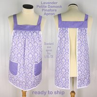 Lavender Petite Damask Pinafore with no ties (straps go straight over the shoulders) relaxed fit smock with pockets, fits L/XL/2X SHIPS FAST