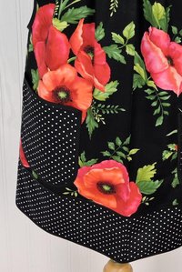 Black Poppy Panache Polka Dot Pinafore, relaxed fit smock with pockets, pretty floral kitchen apron, ready to ship fits L/XL/2X