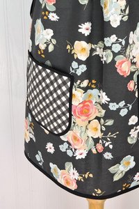 Charcoal Gingham Gardens Pinafore with no ties (straps go straight over the shoulders) relaxed fit smock with pockets, ready to ship L/XL/2X
