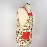 LAST 50s Kitchen Pinafore Apron with no ties (straps go straight over shoulders) relaxed fit smock apron with pockets, ready to ship L/XL/2X