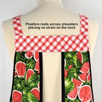 Watermelon Picnic Pinafore with no tie (straps go straight over shoulder) relaxed fit smock with pockets, retro farmhouse apron fits L/XL/2X
