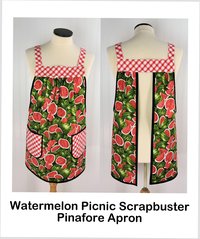 Watermelon Picnic Pinafore with no tie (straps go straight over shoulder) relaxed fit smock with pockets, retro farmhouse apron fits L/XL/2X