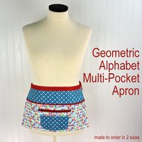 Geometric Alphabet Multi-Pocket Apron with zipper money pocket for teachers, waitresses, daycare, librarians, 2 sizes made-to-order
