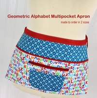 Geometric Alphabet Multi-Pocket Apron with zipper money pocket for teachers, waitresses, daycare, librarians, 2 sizes made-to-order