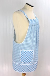 Light Blue Check Pinafore with no ties, Relaxed Fit Farmhouse Smock with pockets, straps go straight over the shoulders made-to-order XS- 5X
