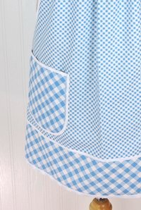 Light Blue Check Pinafore with no ties, Relaxed Fit Farmhouse Smock with pockets, straps go straight over the shoulders made-to-order XS- 5X