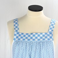 Light Blue Check Pinafore with no ties, Relaxed Fit Farmhouse Smock with pockets, straps go straight over the shoulders made-to-order XS- 5X