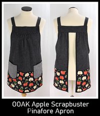 OOAK Apple Scrapbuster Pinafore with no ties (straps go straight over the shoulders) relaxed fit smock with pockets L/XL/2X ships now