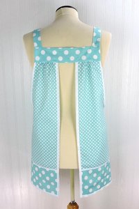 OOAK Aqua Dot Pinafore with no ties, relaxed fit smock with pockets, straps go straight over the shoulders, ready to ship, fits L/XL/2X