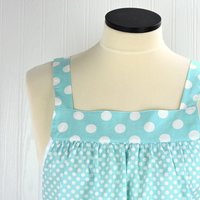 OOAK Aqua Dot Pinafore with no ties, relaxed fit smock with pockets, straps go straight over the shoulders, ready to ship, fits L/XL/2X