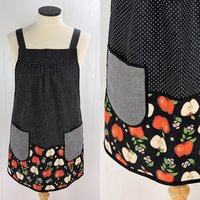 OOAK Apple Scrapbuster Pinafore with no ties (straps go straight over the shoulders) relaxed fit smock with pockets L/XL/2X ships now