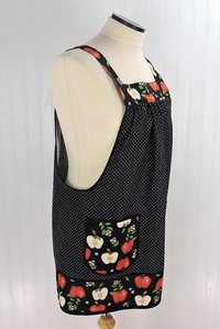 OOAK Apples and Pindots Pinafore with no ties (straps go straight over the shoulders), relaxed fit smock with pockets L/XL/2X, ships now