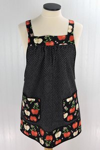OOAK Apples and Pindots Pinafore with no ties (straps go straight over the shoulders), relaxed fit smock with pockets L/XL/2X, ships now