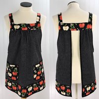 OOAK Apples and Pindots Pinafore with no ties (straps go straight over the shoulders), relaxed fit smock with pockets L/XL/2X, ships now