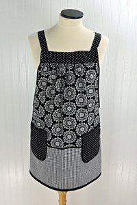 B/W Medallion Check Scrapbuster Pinafore with no ties (straps go straight over the shoulder) relaxed fit smock with pocket L/XL/2X ships now