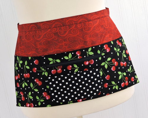 Black Cherries Multi-Pocket Apron with zipper, great for teachers, gardeners, servers, made after order in 2 sizes