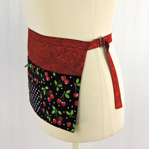 Black Cherries Multi-Pocket Apron with zipper, great for teachers, gardeners, servers, made after order in 2 sizes