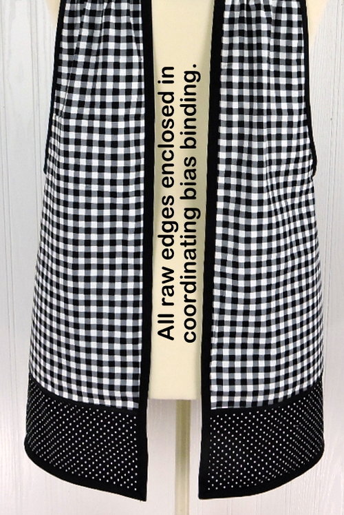 Cherries and Black Gingham Pinafore with no ties (XS to 5X) relaxed fit smock with pockets, retro farmhouse apron