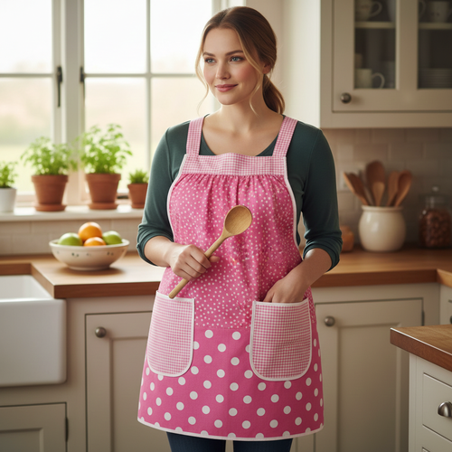 Pink Polka Dot Scrapbuster Pinafore, relaxed fit smock with pockets, comfortable (doesn't touch neck) Standard Size (fits L/XL/2X) ships now
