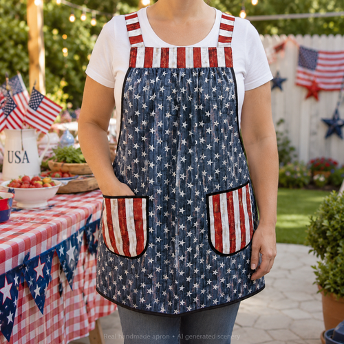 Stars and Stripes Scrapbuster Pinafore with no ties (straps go straight over the shoulders) patriotic flag smock apron with pockets, XS - 5X