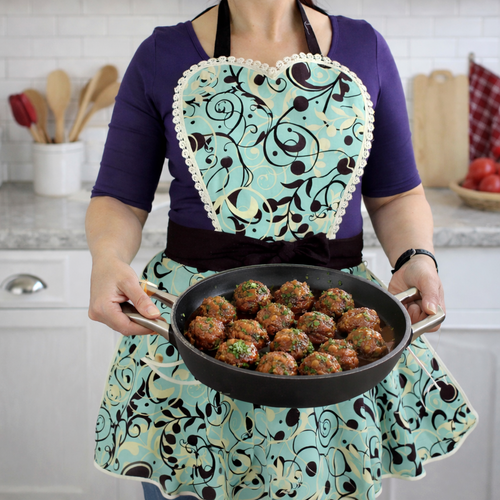 Aqua Swirl Twirly Skirt Apron with heart bib, vintage-style kitchen apron, diner style accessory, hostess apron, ready to ship