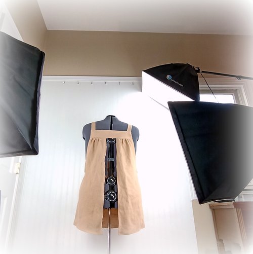 Natural (TAN) Washed Linen Pinafore Apron with no ties, 100% flax linen relaxed fit smock with pockets, handmade after order XS - 5X