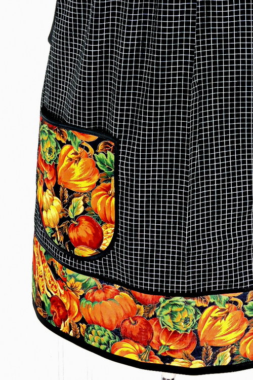 Bountiful Fall Harvest Pinafore with no ties, relaxed fit smock with pockets, fall pumpkins apron fits XS to 5X, made to order 