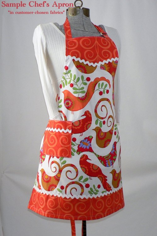 Customized Classic Chef Apron (choose your own fabrics) theme party hostess apron, traditional "one size fits most" style