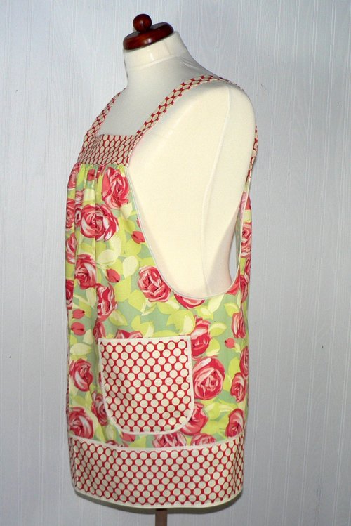 Tumble Roses (in Tangerine) Pinafore with no ties, relaxed fit smock apron with pockets, made-to-order XS - 5X