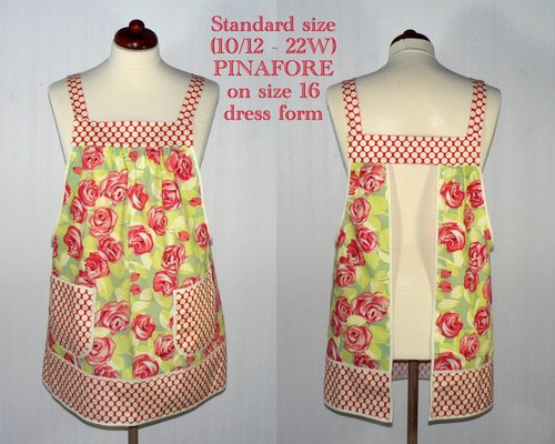 Tumble Roses (in Tangerine) Pinafore with no ties, relaxed fit smock apron with pockets, made-to-order XS - 5X