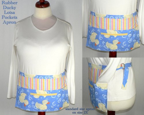 Rubber Ducky Multi-Pocket Half Apron, teachers, soap makers, craft shows, ONE apron fits waists up to 40" ready to ship