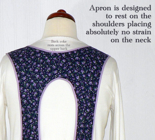 Navy Calico 50s Smock Apron, vintage-style all day work apron, "h-back" doesn't touch neck, made-to-order XS to 4X