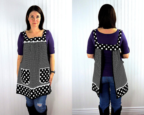 Black and White Dot Pinafore with no ties, relaxed fit smock with pockets, lovely hostess apron made to order XS - 5X