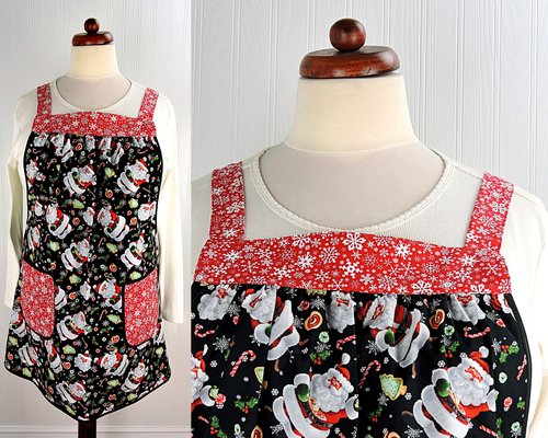 XS - 5X Plus Size Cookies for Santa Pinafore with no ties, relaxed fit smock with pockets, Christmas Apron