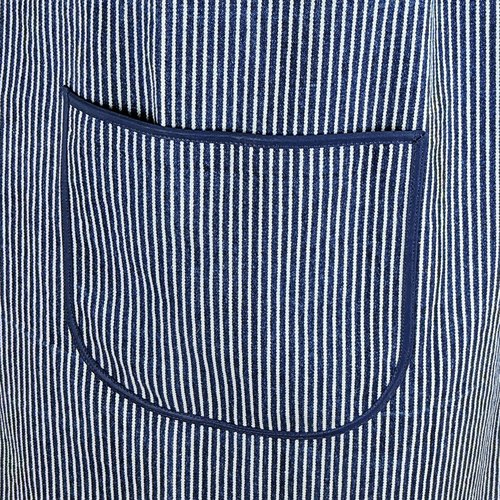 Hickory Stripe Denim Pinafore with no ties, relaxed fit blue jean apron, sturdy artist smock with pockets XS to 5X