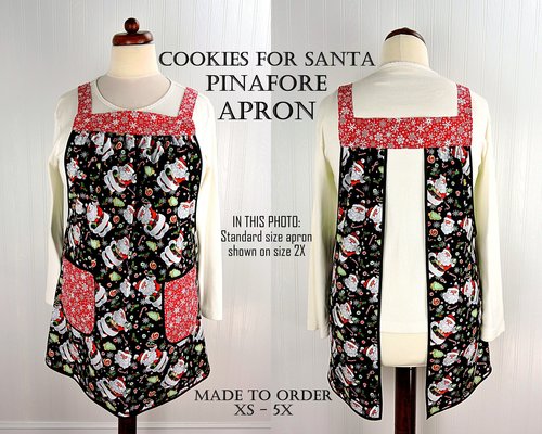 XS - 5X Plus Size Cookies for Santa Pinafore with no ties, relaxed fit smock with pockets, Christmas Apron
