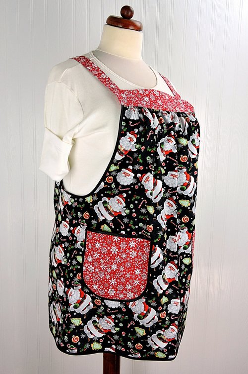 XS - 5X Plus Size Cookies for Santa Pinafore with no ties, relaxed fit smock with pockets, Christmas Apron