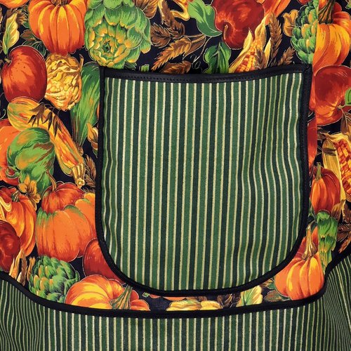 Bountiful Harvest Pinafore Apron with no ties, relaxed fit smock with pockets, fall pumpkins, made to order XS to 5X