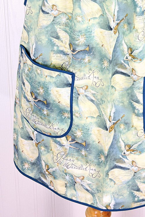 Glory to the King Pinafore with no ties, relaxed fit smock with pockets fits L/XL/2X, Christmas angels, baking apron ready to ship
