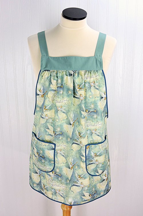 Glory to the King Pinafore with no ties, relaxed fit smock with pockets fits L/XL/2X, Christmas angels, baking apron ready to ship