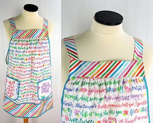 Girl Power Pinafore with no ties, relaxed fit smock with pockets, rainbow script words of empowerment, XS to 5X made after order