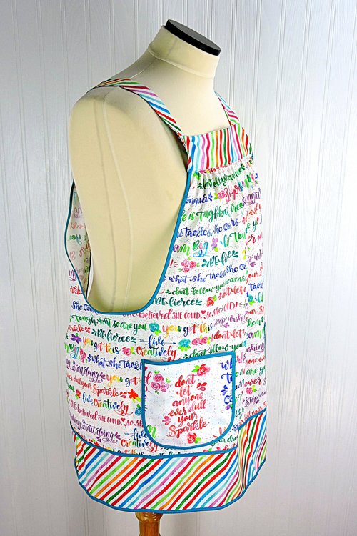 Girl Power Pinafore with no ties, relaxed fit smock with pockets, rainbow script words of empowerment, XS to 5X made after order